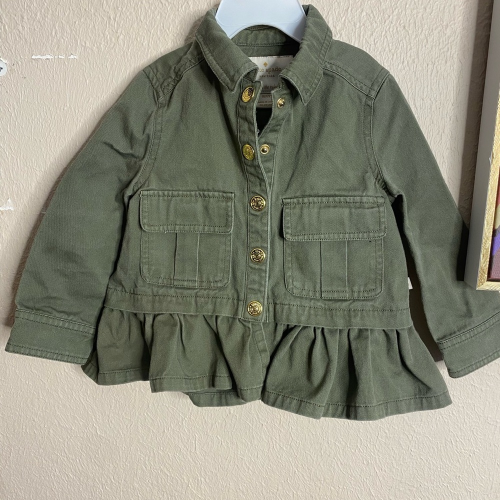 Kate Spade Olive Green Kids Jean Jacket with Ruffle Hem